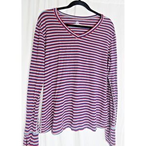 MODERN MOVEMENT Womens Red Blue Striped V Neck Long Sleeve‎ T Shirt Size 1X